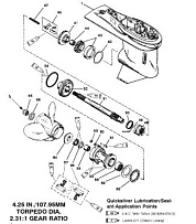 Корпус шестерни (карданный вал)(6 JAW REVERSE CLUTCH) 2-Х ТАКТНОГО ПЛМ MERCURY 75 Серийный номер от 9793577 до 0P016999
